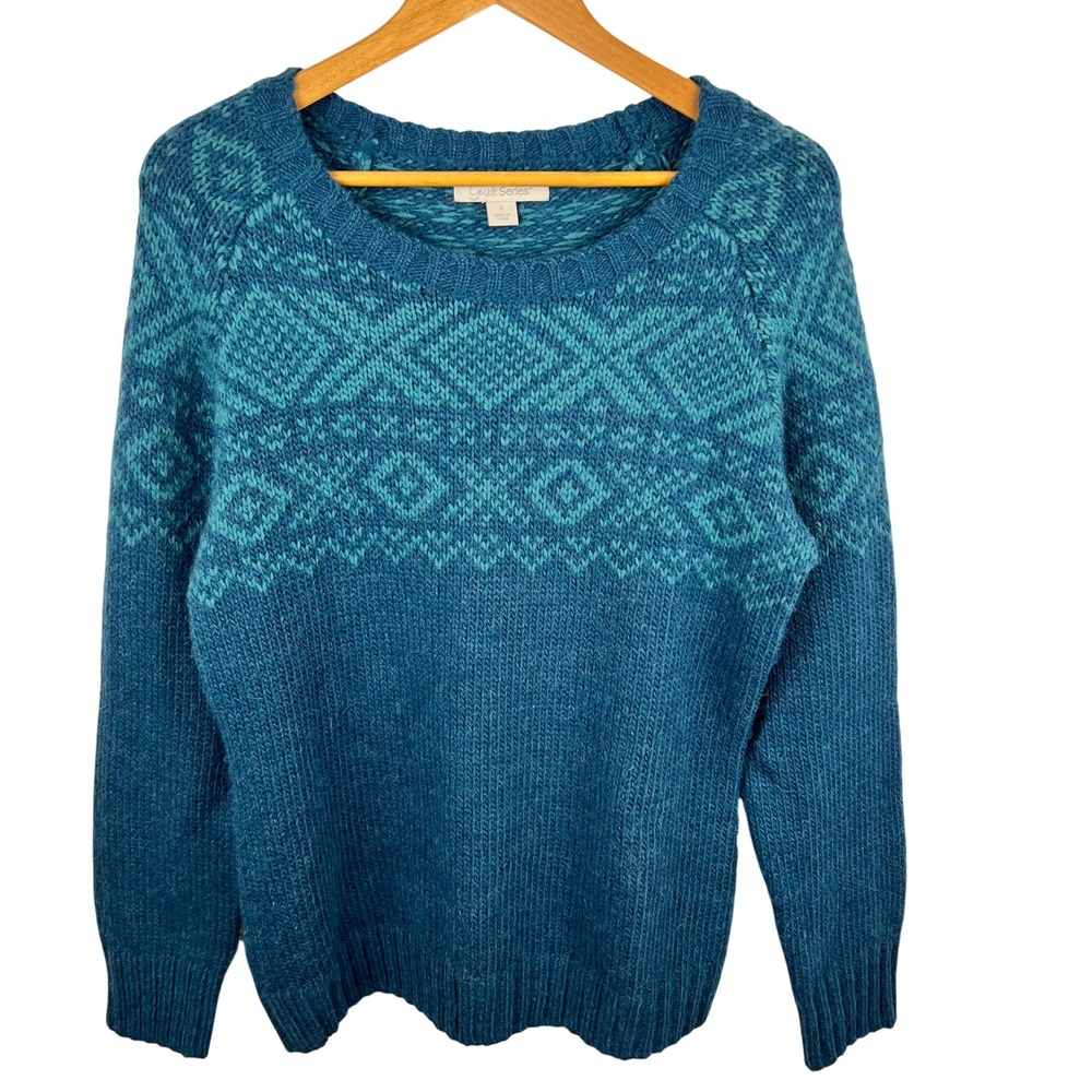 Guide Series Gander Mountain Wool Alpaca Fair Isle Chunky Sweater Large Blue